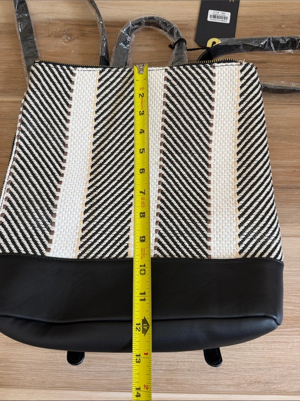 Moda Luxe Women’s Black and Cream Striped Backpack Bag